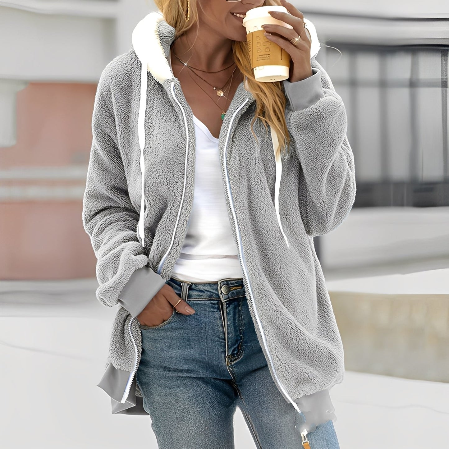 Rheanna - Θερμή φλις ζακέτα με κουκούλα για γυναίκες