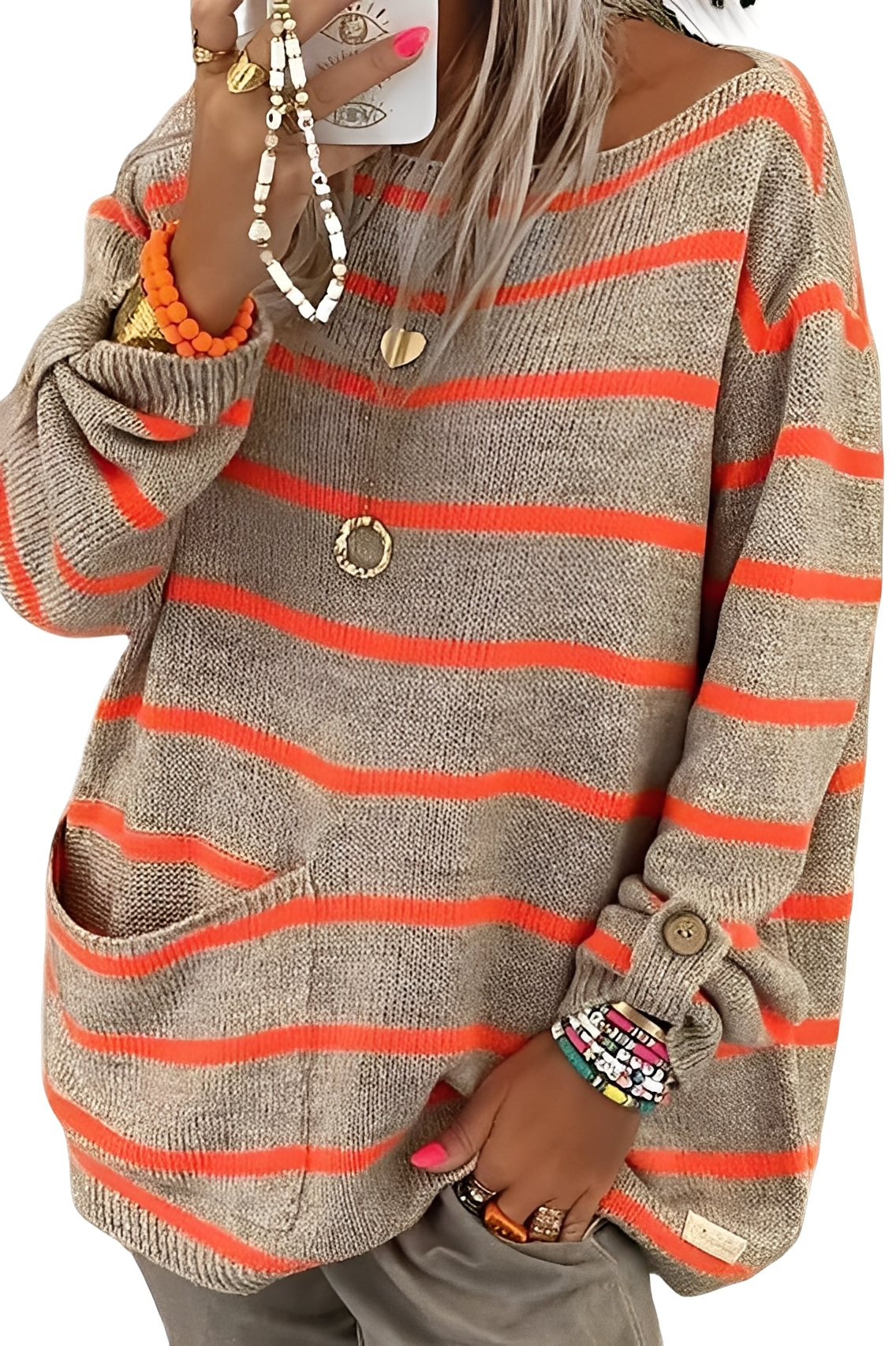 Elianna - Καθημερινό, άνετο πουλόβερ με ρίγες για γυναίκες