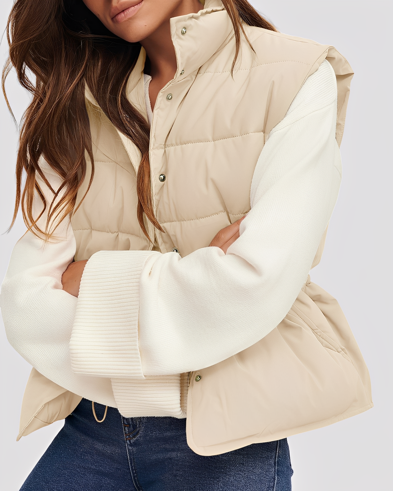 Aimee - Χαλαρό, καπιτονέ γυναικείο μονόκουμπο γιλέκο