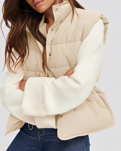 Aimee - Χαλαρό, καπιτονέ γυναικείο μονόκουμπο γιλέκο