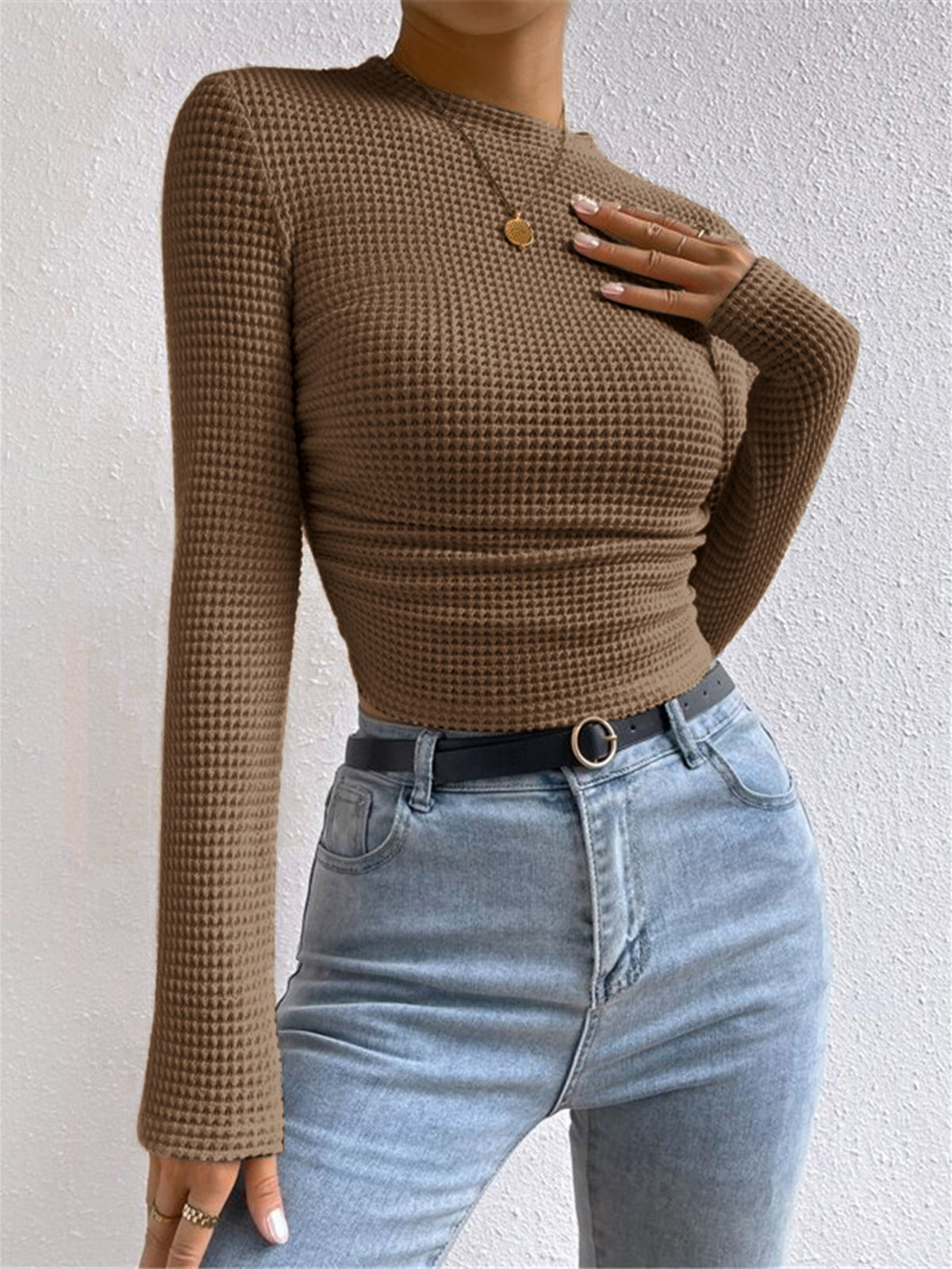 Tessa – Waffelstrick Slim-Pullover