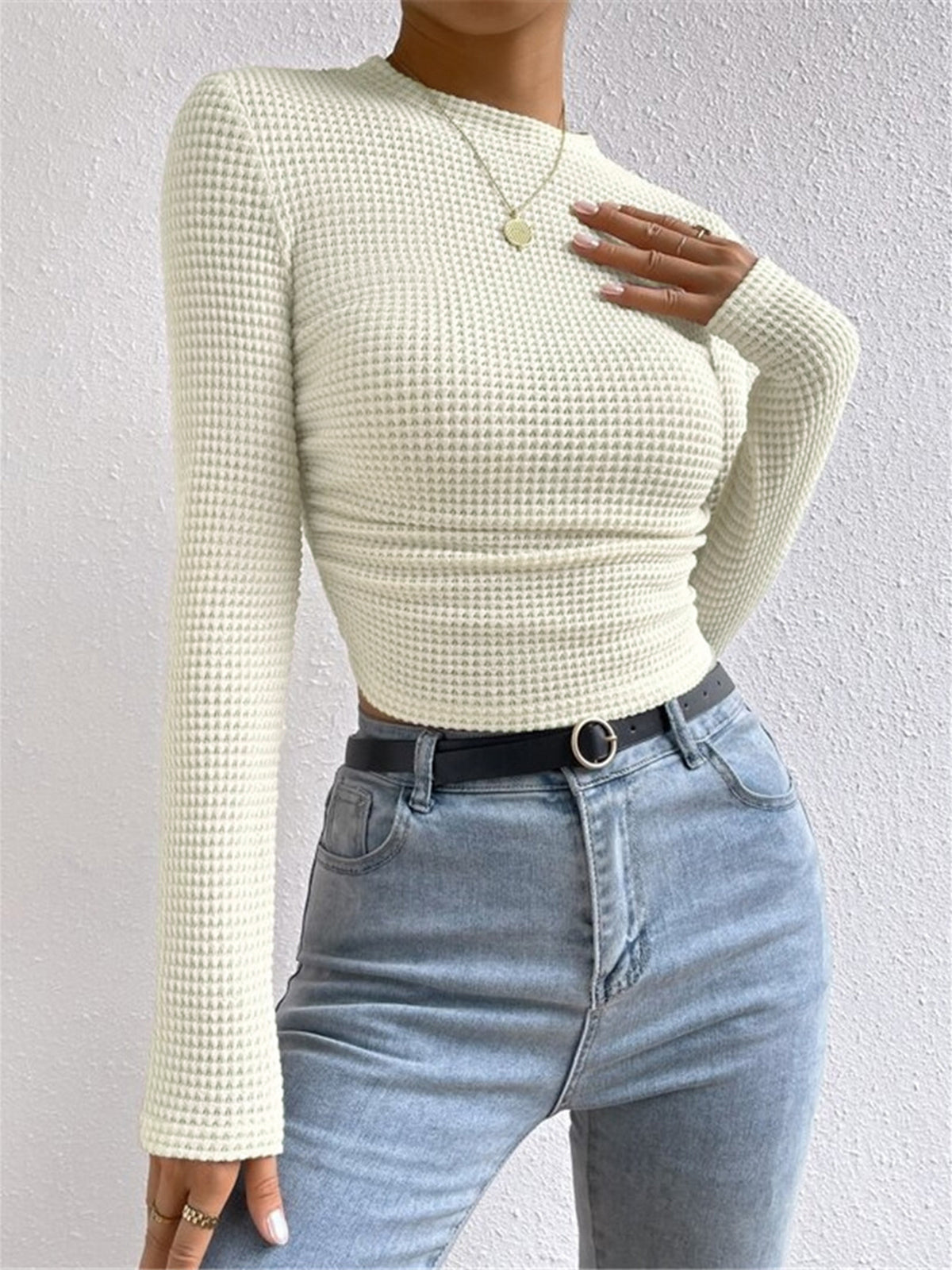 Tessa – Waffelstrick Slim-Pullover