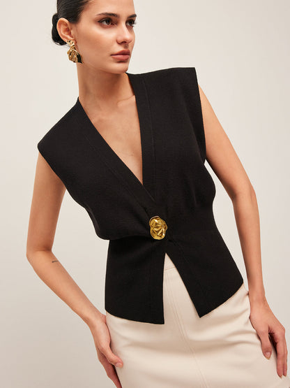 Annalena – V-Λαιμόκοψη με Κουμπιά Πλεκτό Γιλέκο