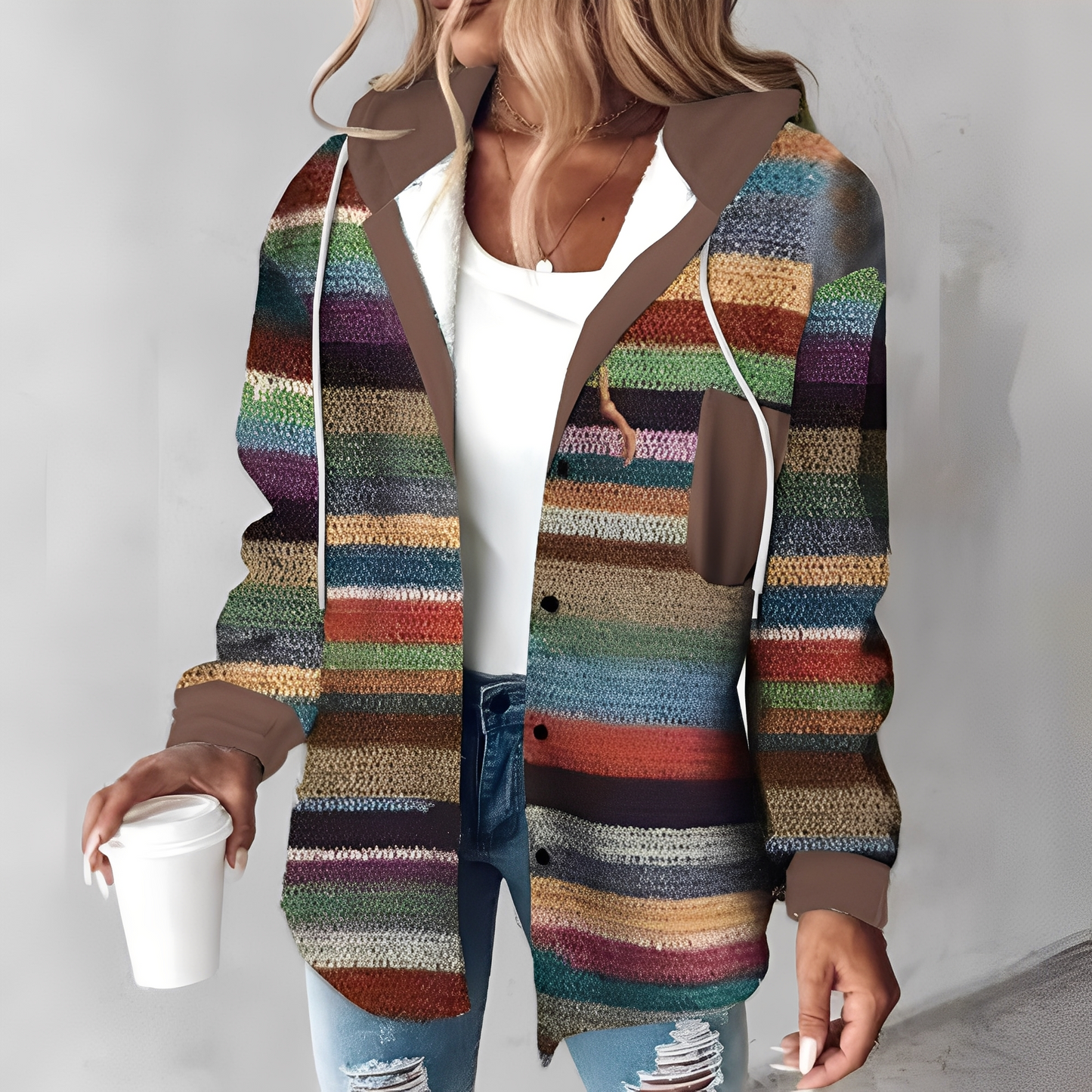 Martina - Χαλαρό παλτό με κουκούλα από μακρύ μαλλί για γυναίκες