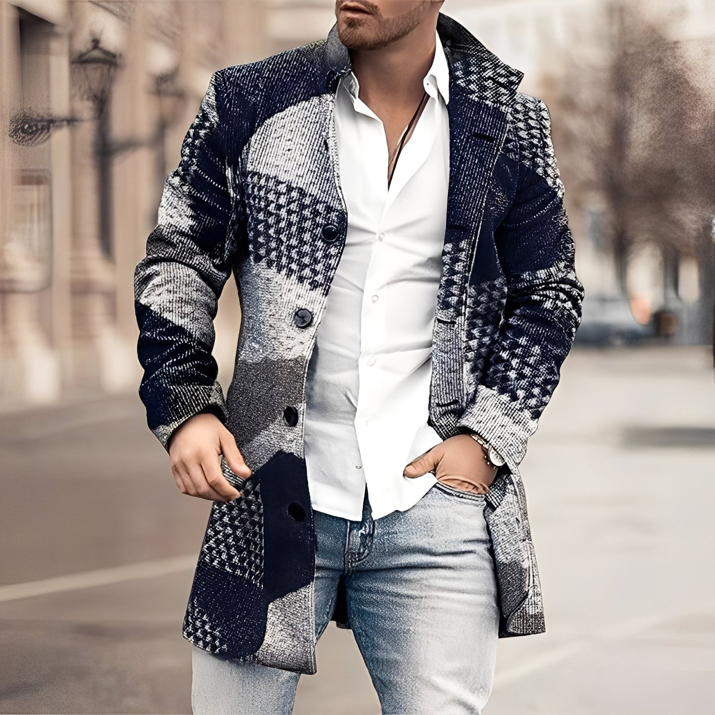 Luke - Κομψό μακρύ παλτό από τουίντ για άνδρες