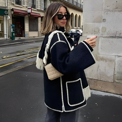 Amilia - Μοντέρνα, άνετη μάλλινη ζακέτα με κασκόλ για γυναίκες