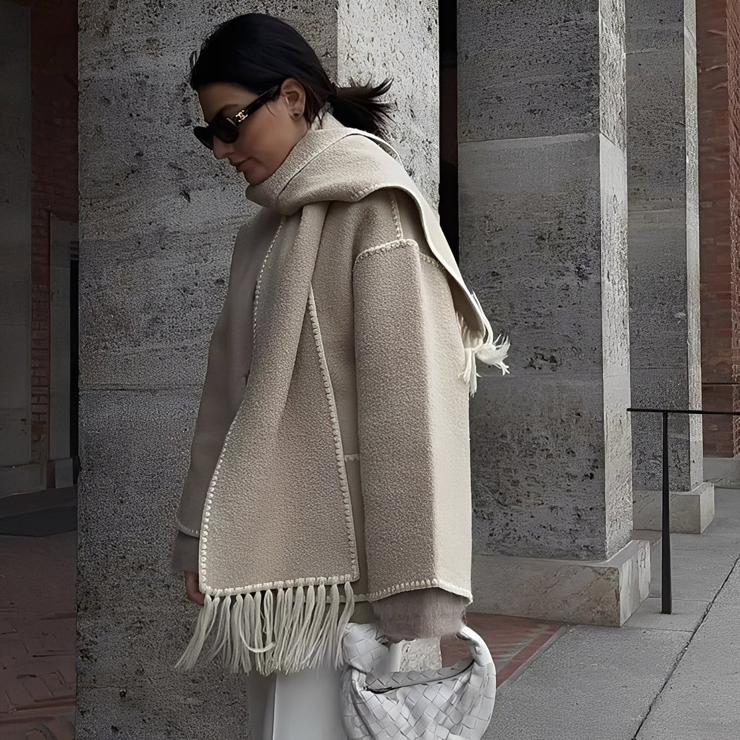 Amilia - Μοντέρνα, άνετη μάλλινη ζακέτα με κασκόλ για γυναίκες