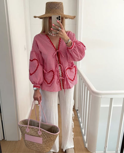 Claudia – Μπλούζα Gingham με Φιόγκο